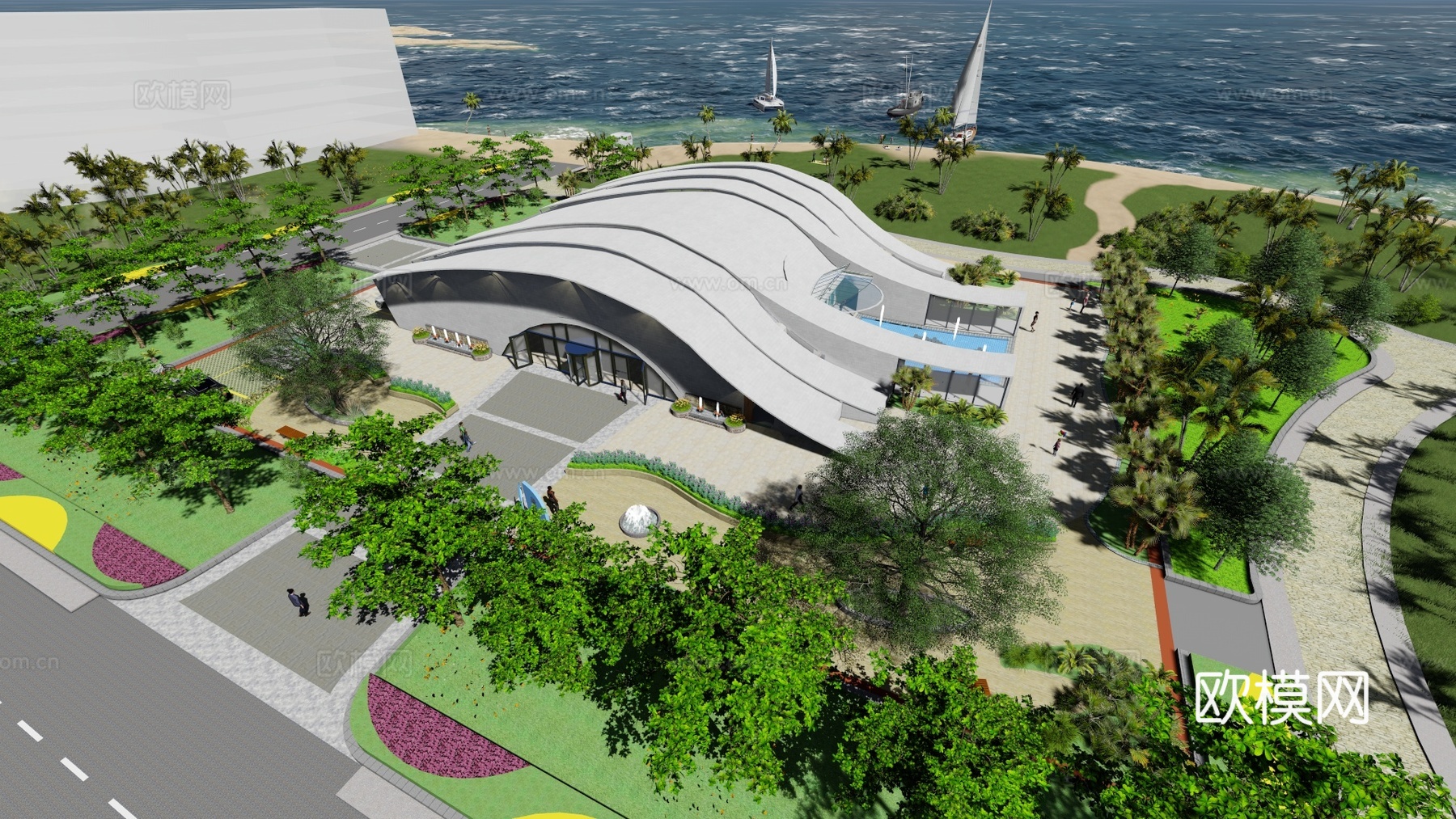现代博物馆文化馆建筑外观su模型下载