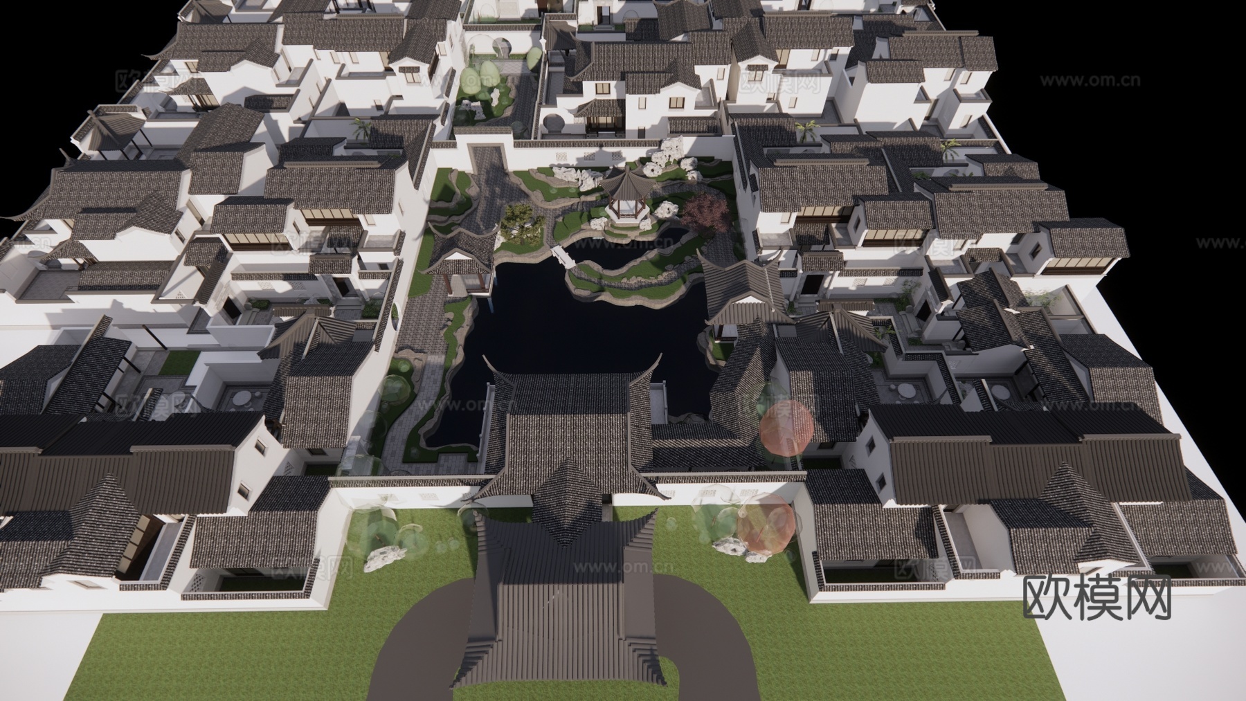 新中式古建庭院景观su模型下载