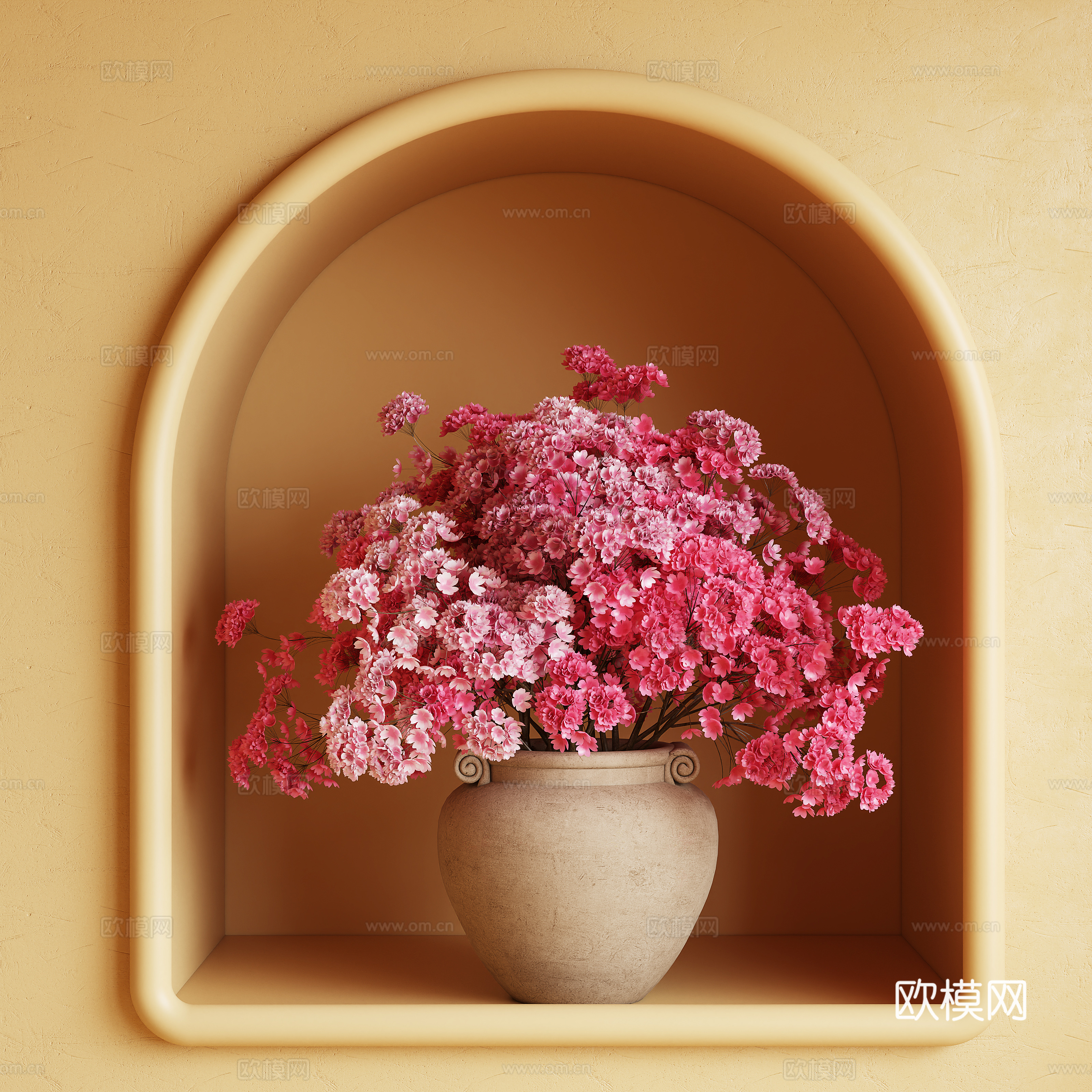 插花 花卉 陶罐3d模型
