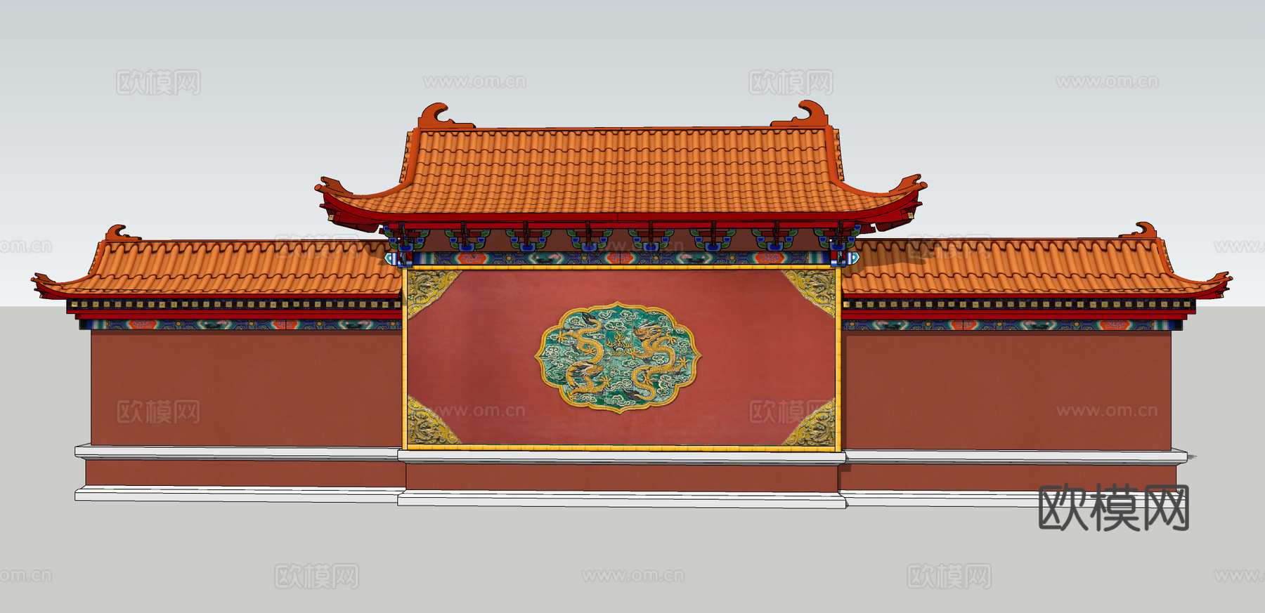 中式景墙照壁影壁su模型下载