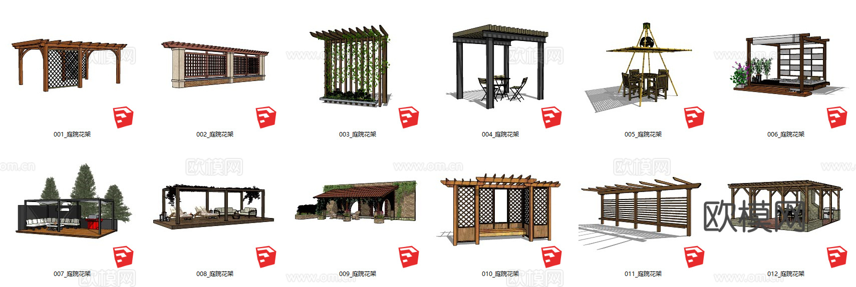 现代廊架花架园艺小品su模型下载