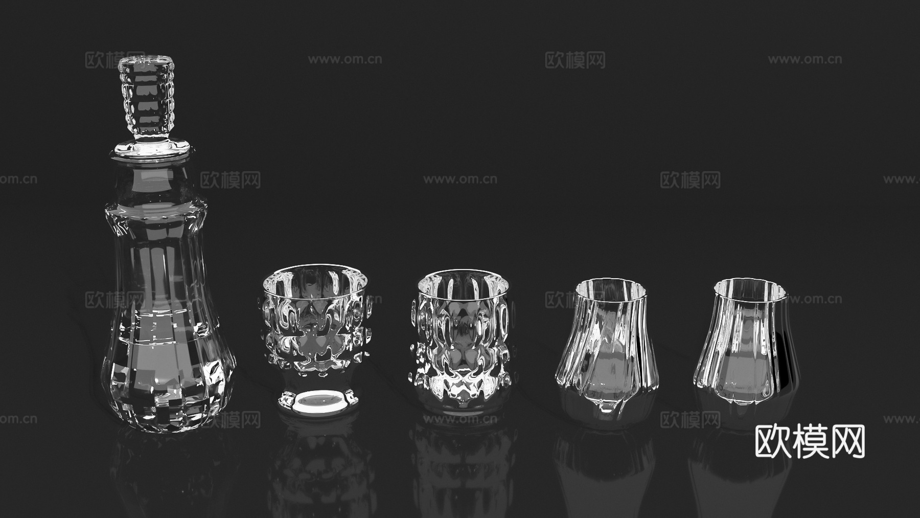 酒杯酒瓶玻璃杯玻璃瓶高脚杯水晶杯3d模型
