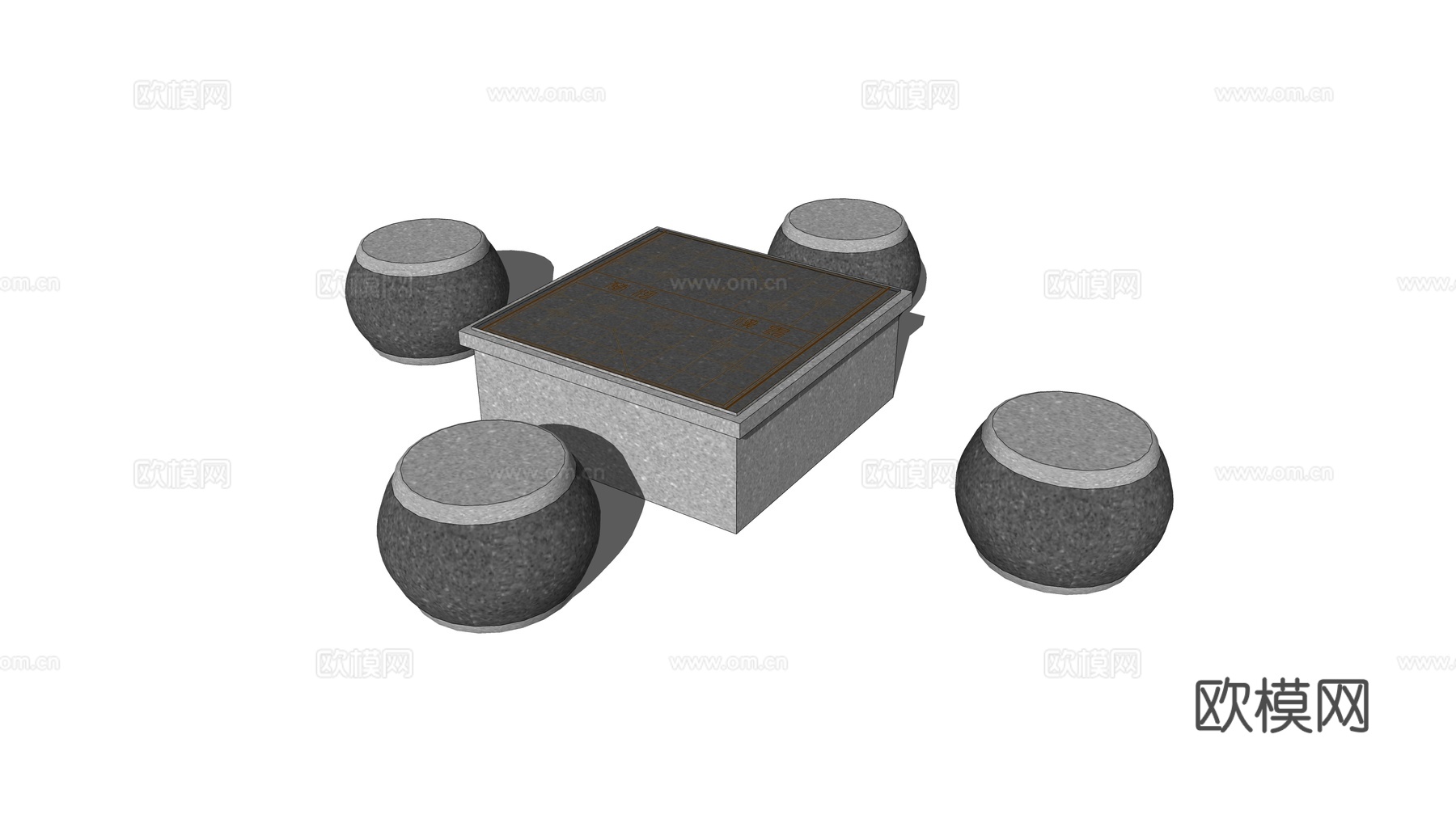 新中式象棋石凳公用椅su模型下载