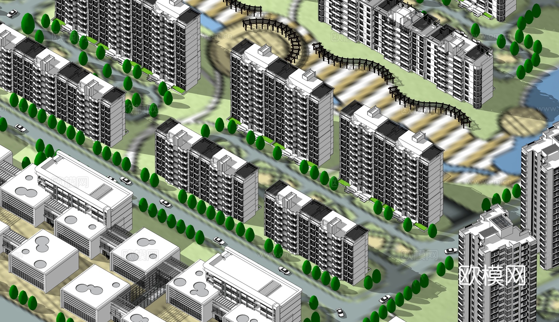现代高层住宅小区su模型下载