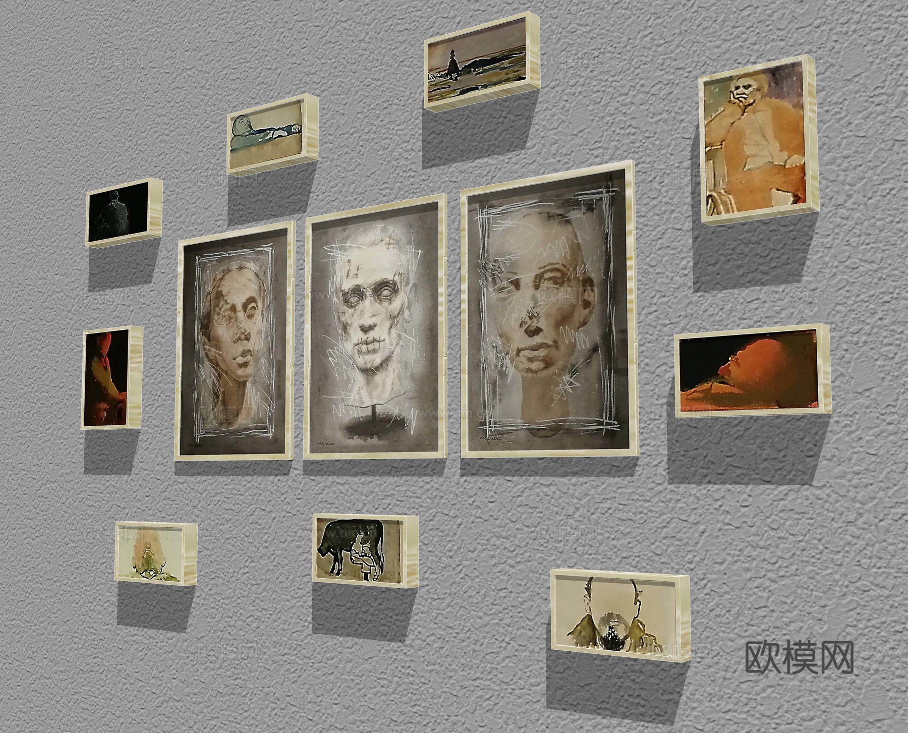 现代手绘装饰画su模型下载