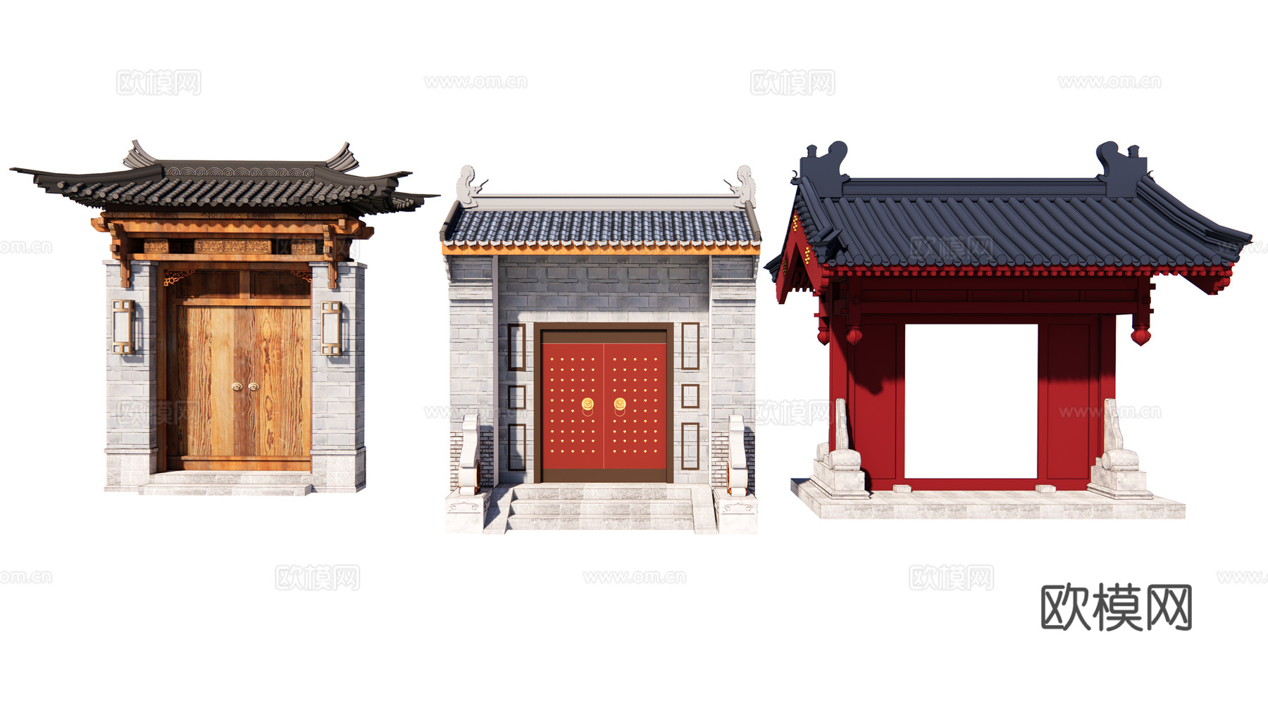 中式古建大门院门su模型下载