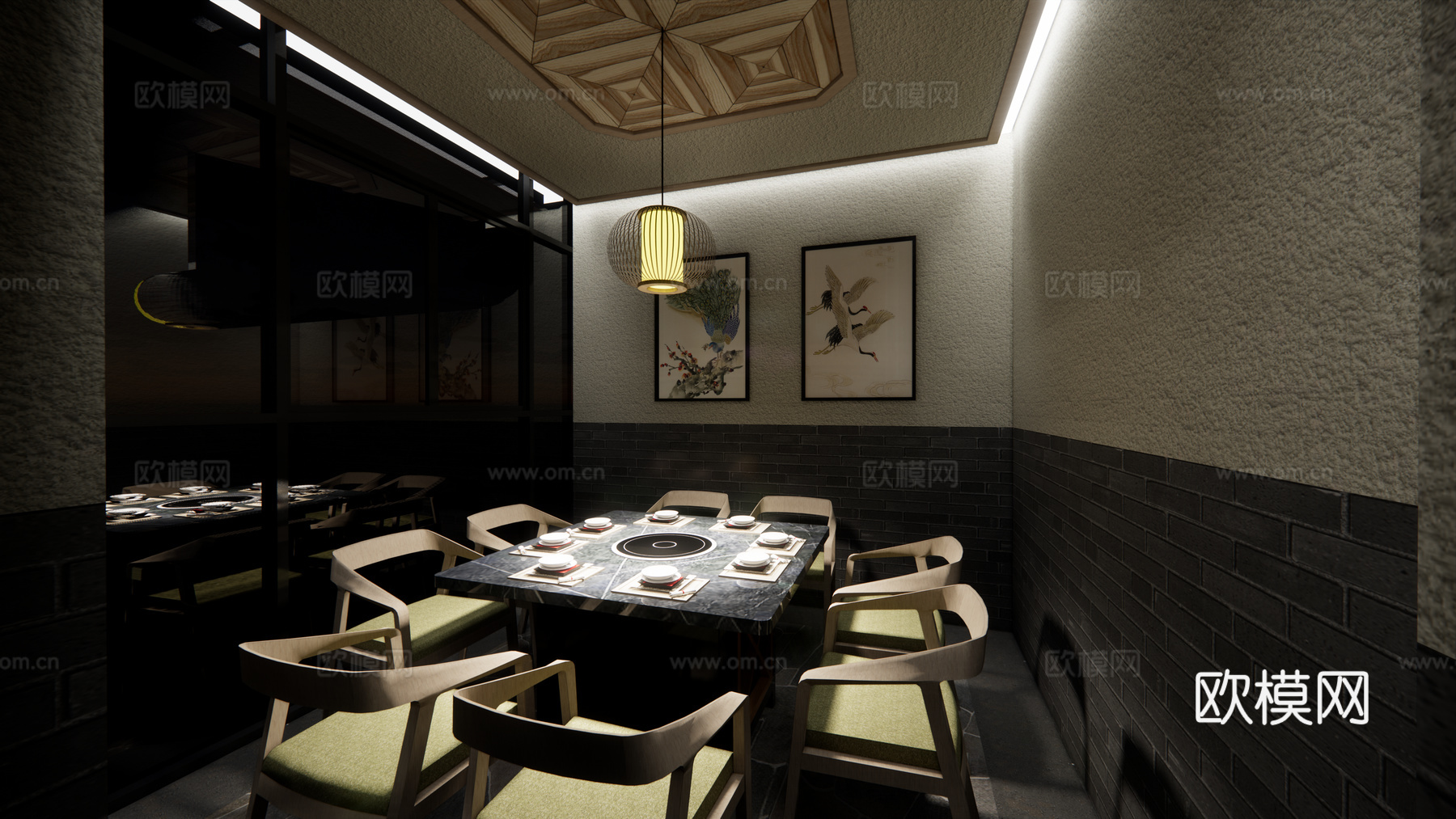 新中式餐厅包房su模型下载