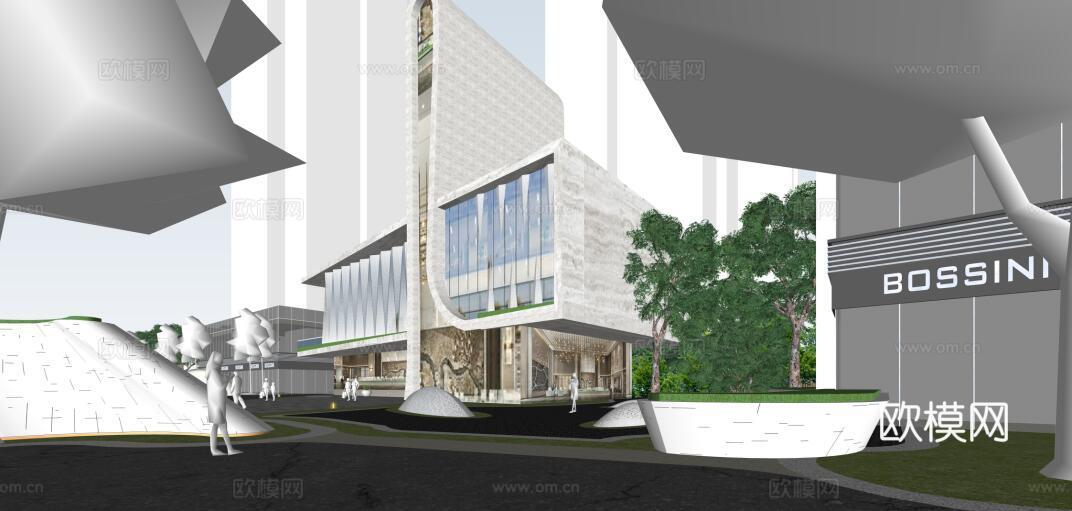 现代售楼处建筑外观su模型下载