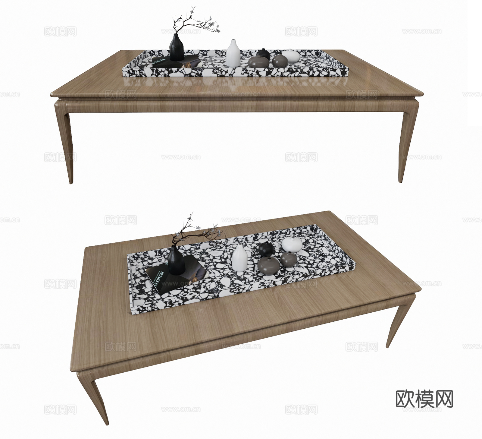现代实木茶几su模型下载