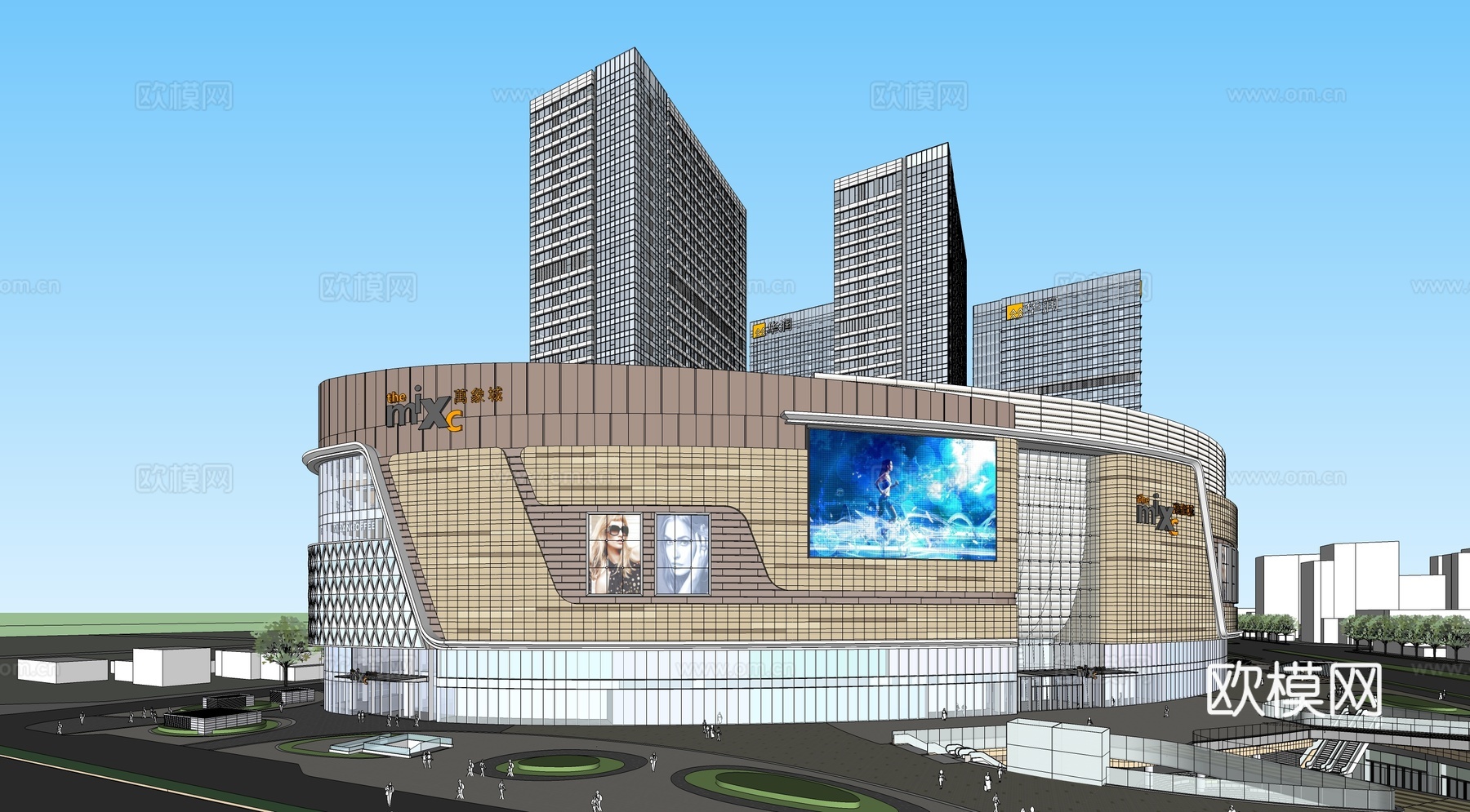 现代商场外观su模型下载