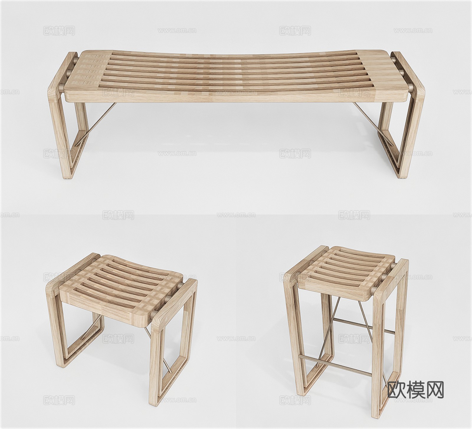 新中式实木凳子su模型下载