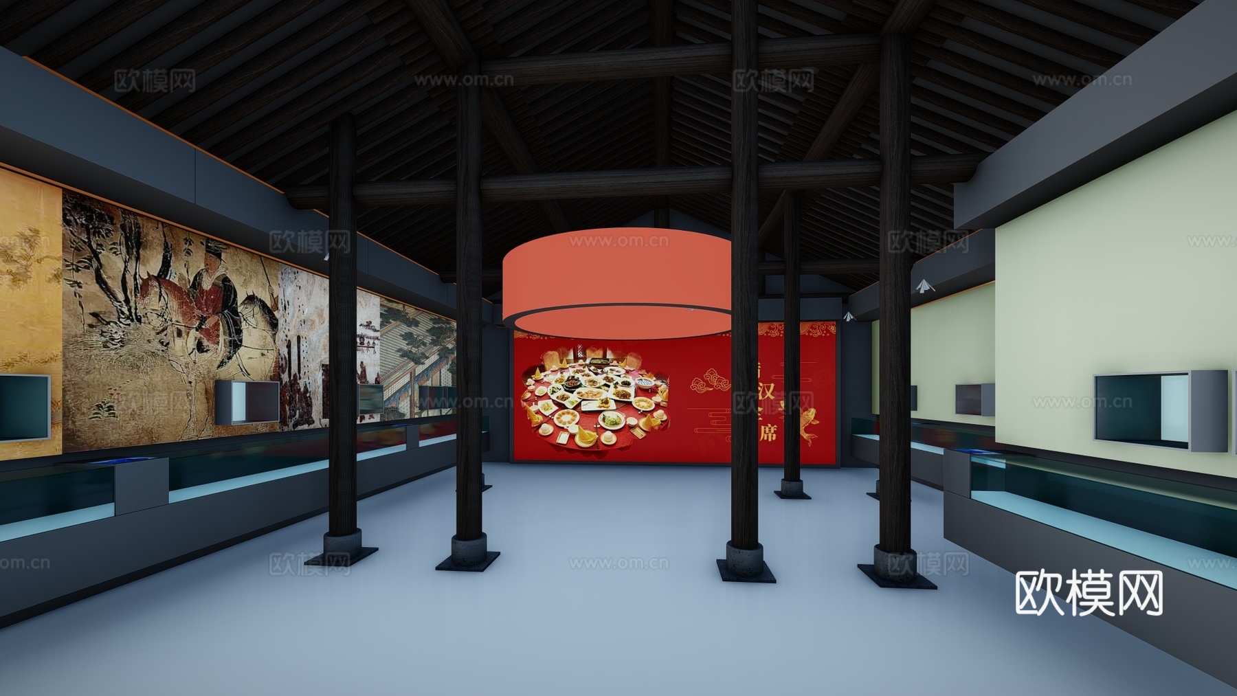 新中式文化展厅展馆su模型下载