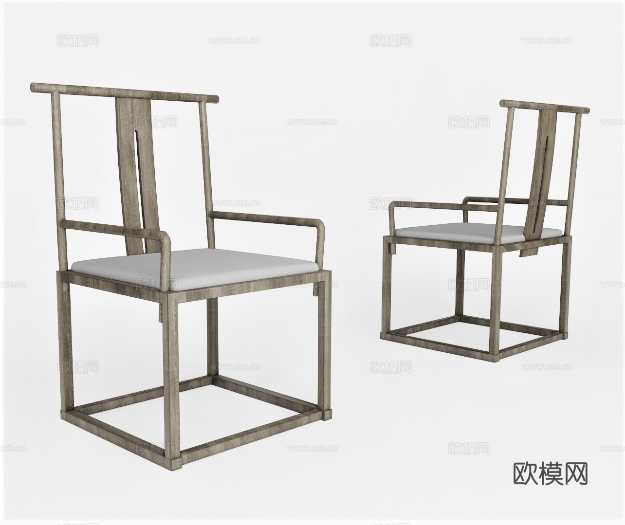 新中式实木单椅su模型下载