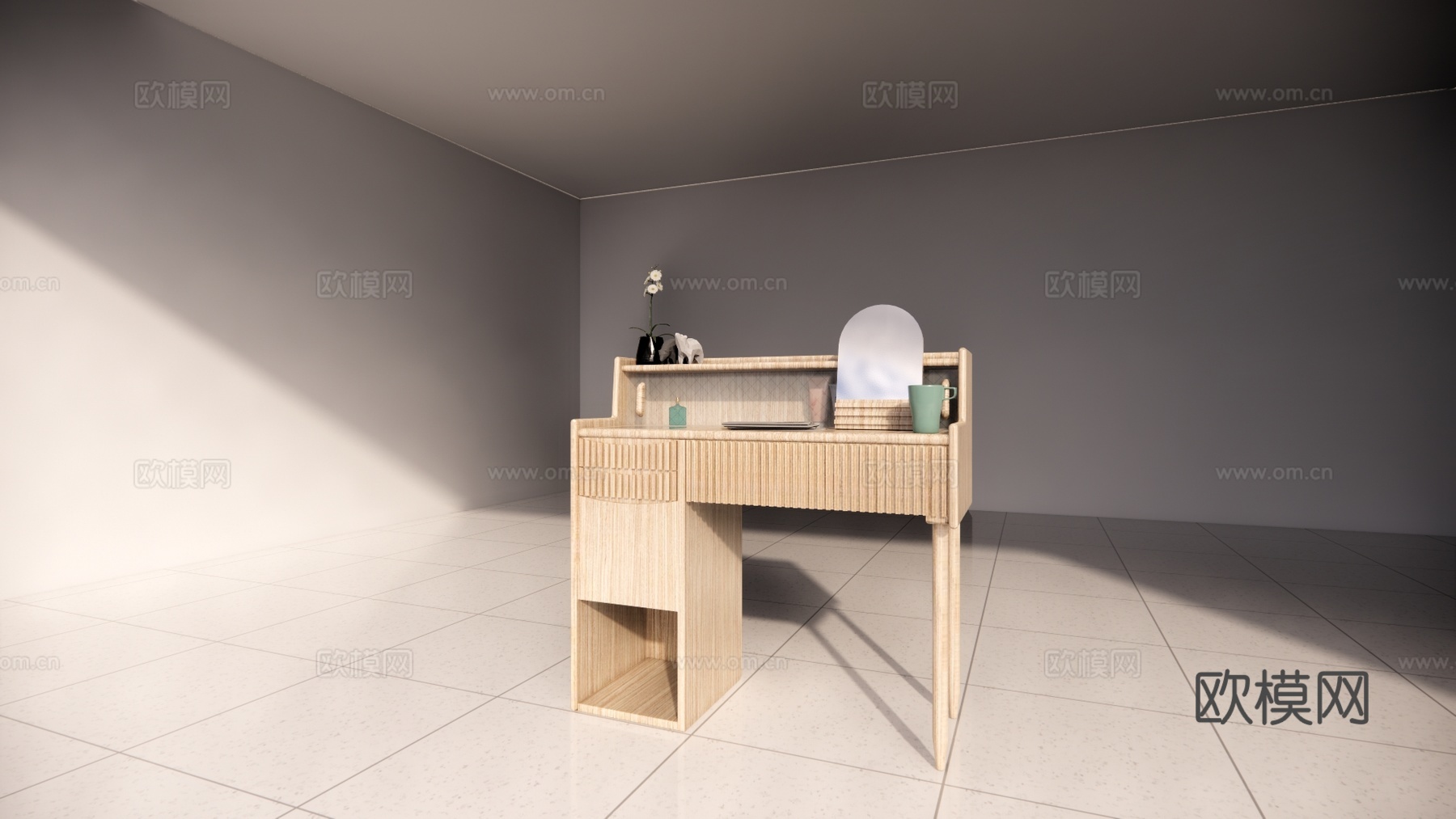 现代实木梳妆台su模型下载