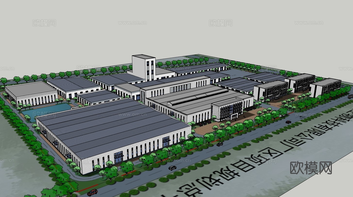 现代厂区建筑外观su模型下载