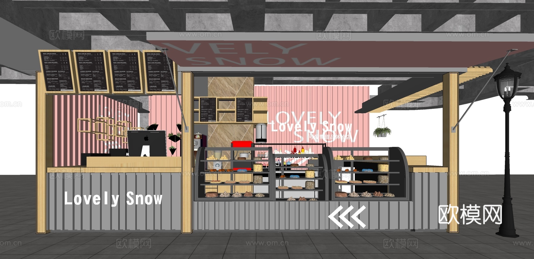 现代甜品店奶茶店su模型下载
