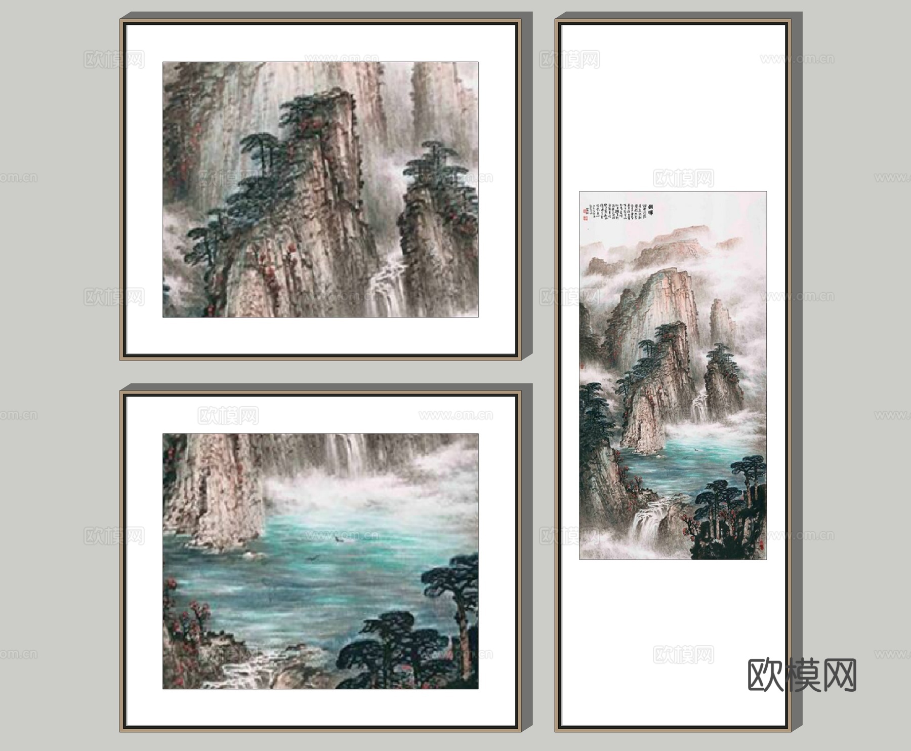 新中式风景装饰画su模型下载