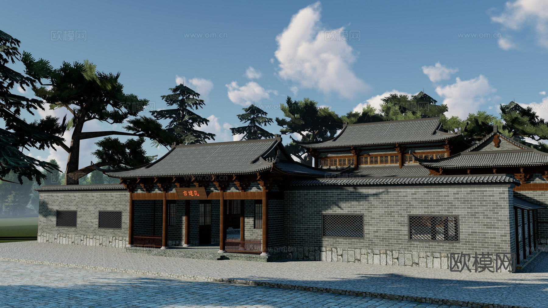 中式古建院落su模型下载