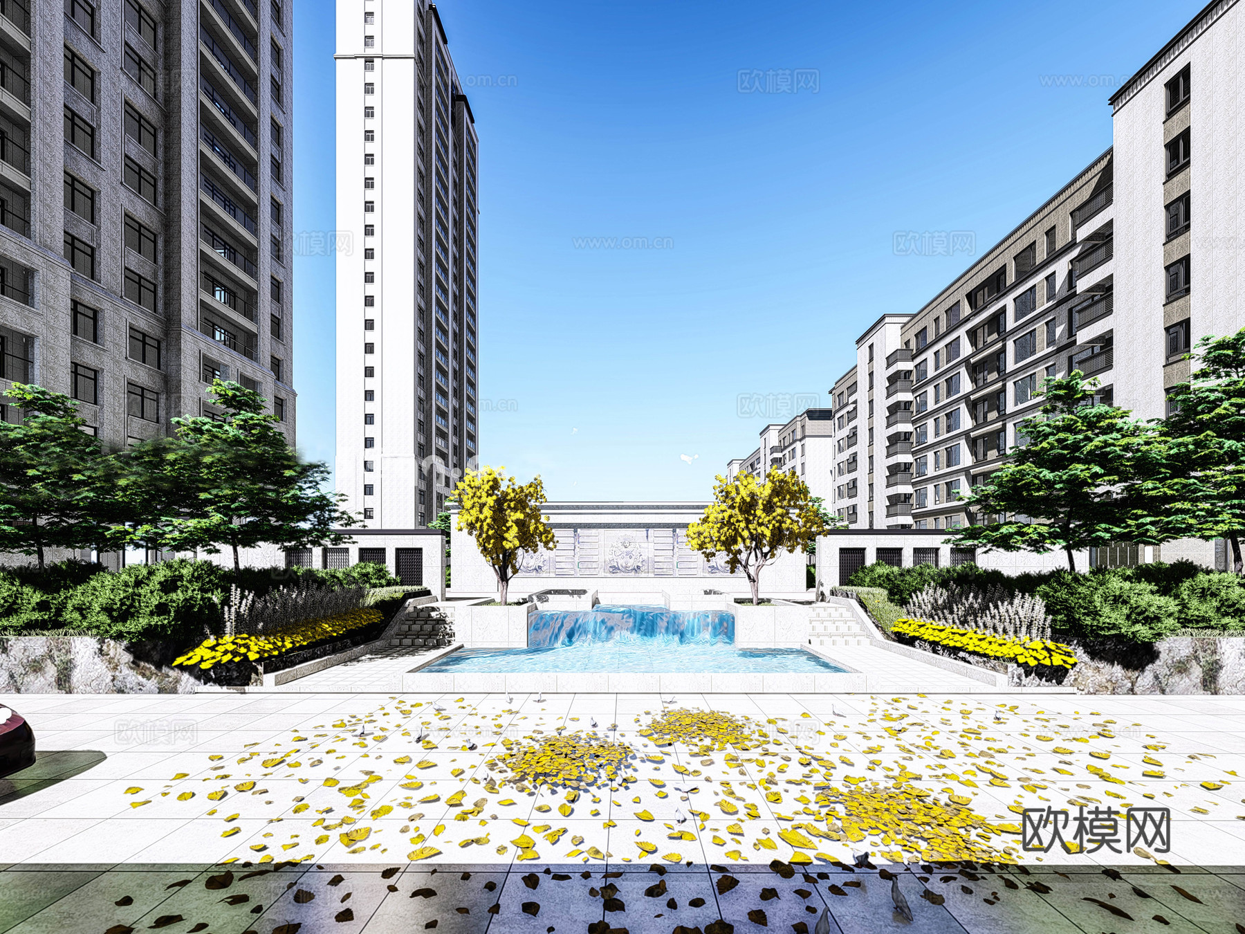 现代住宅小区外观su模型下载
