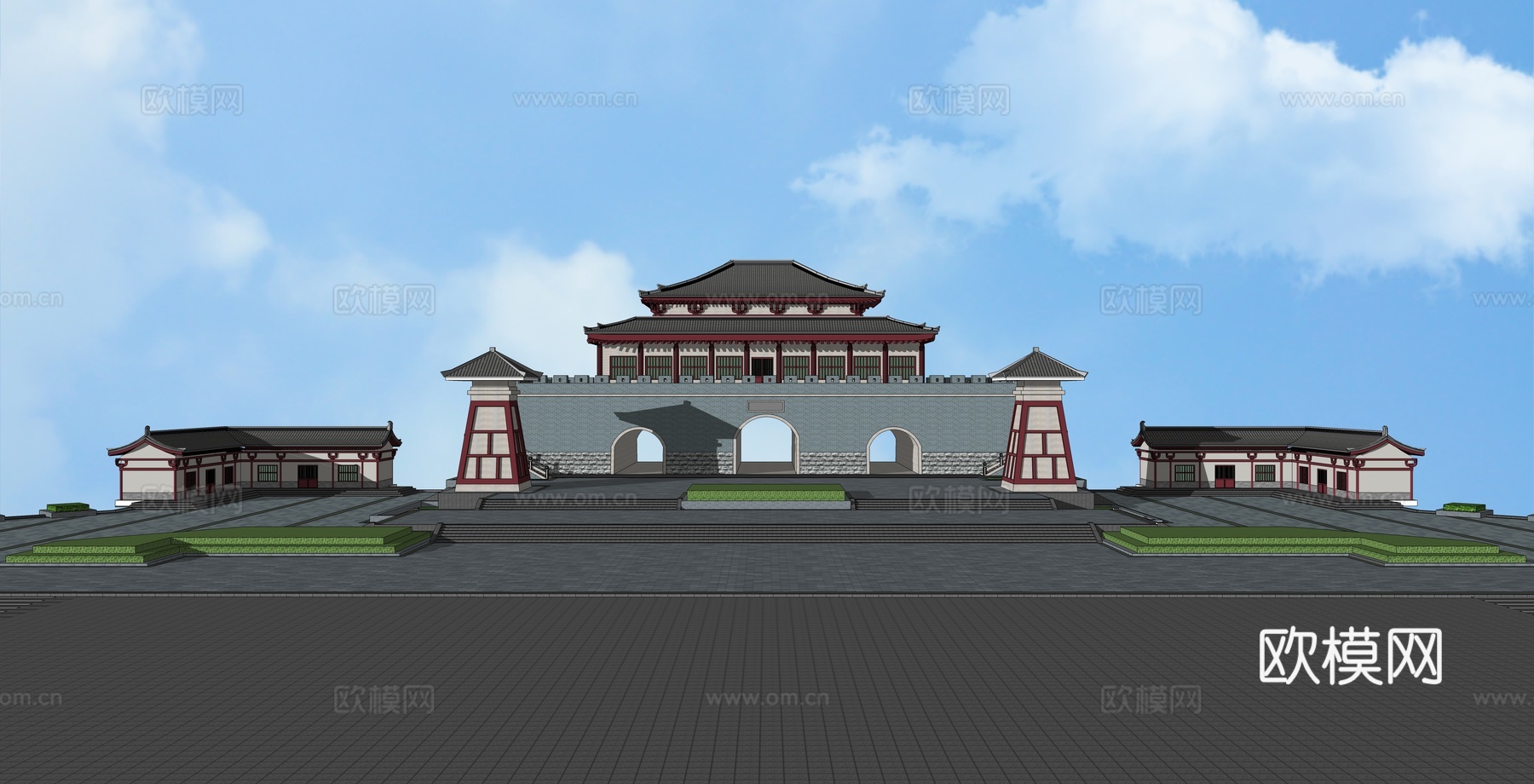 中式古建城门门楼su模型下载