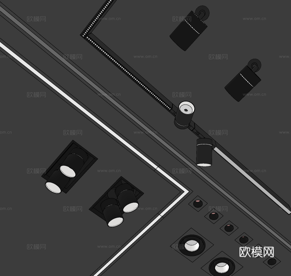 现代轨道灯射灯筒灯su模型下载
