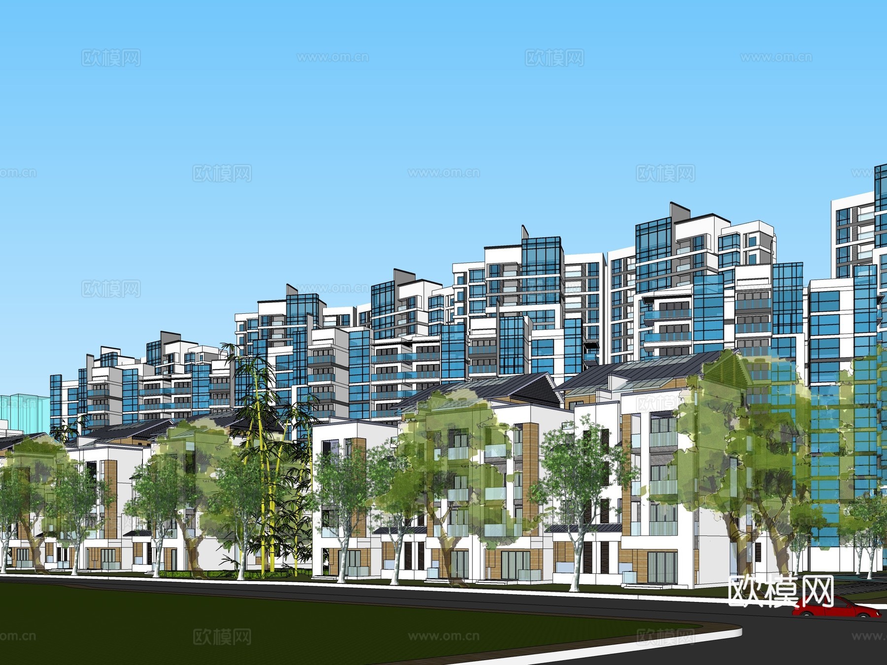 现代住宅小区外观su模型下载