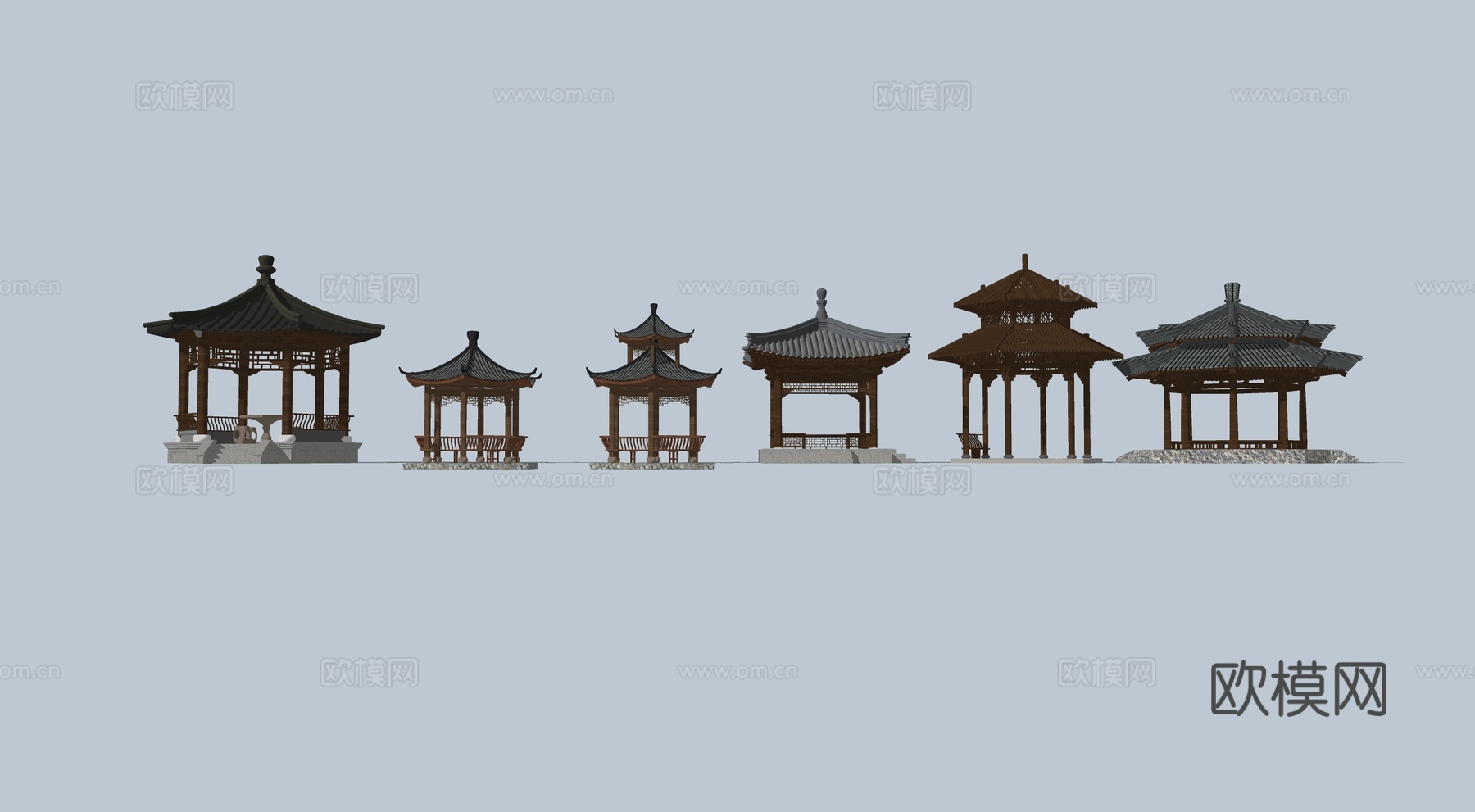 中式古建景观亭六角亭su模型下载