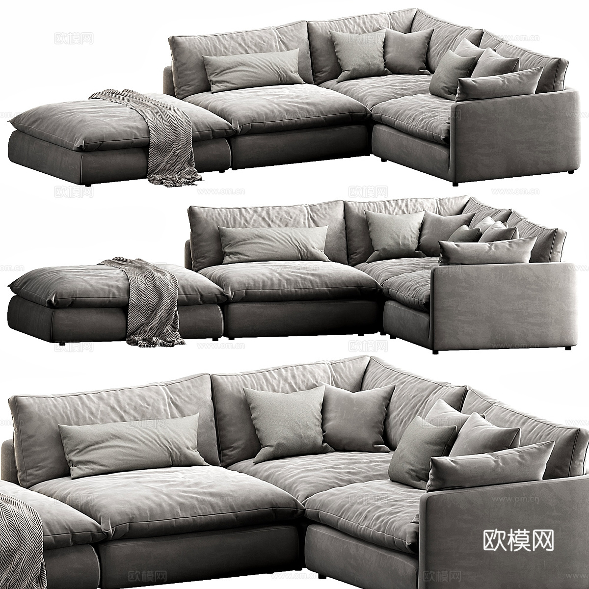 现代意式布艺组合休闲沙发3d模型