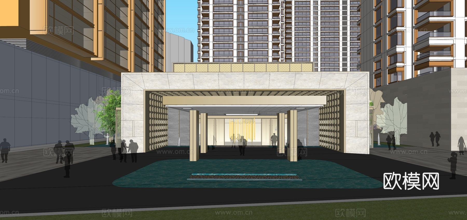 现代高层住宅楼建筑外观su模型下载