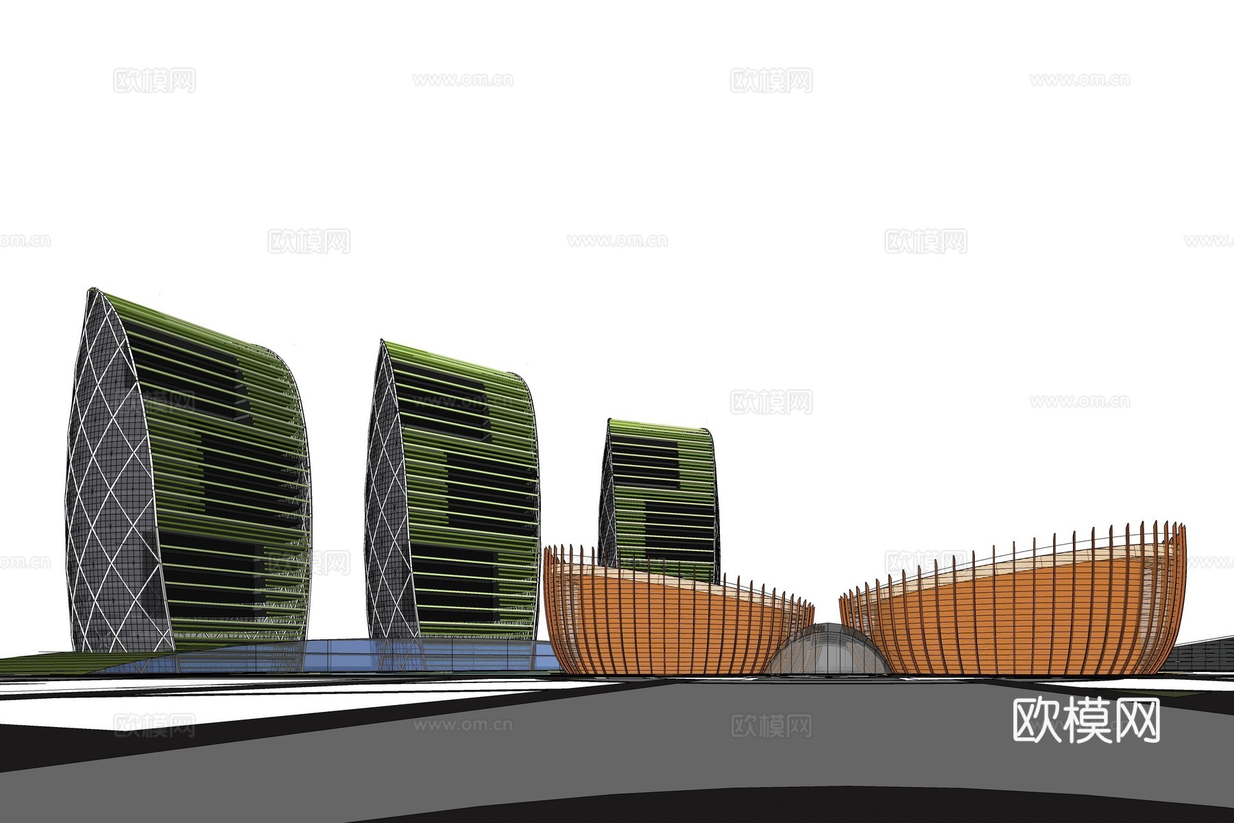 现代产业园建筑外观su模型下载