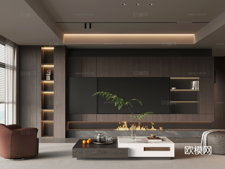 家居客廳 現(xiàn)代意式客廳 電視背景墻 沙發(fā)茶幾組合3d模型下載