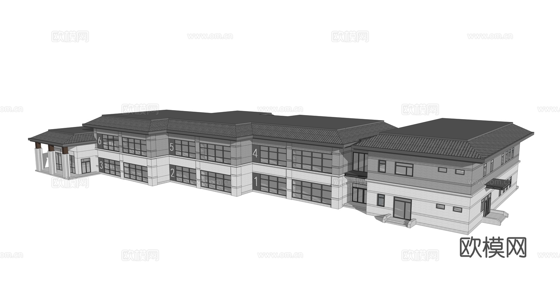 新中式教学楼su模型下载
