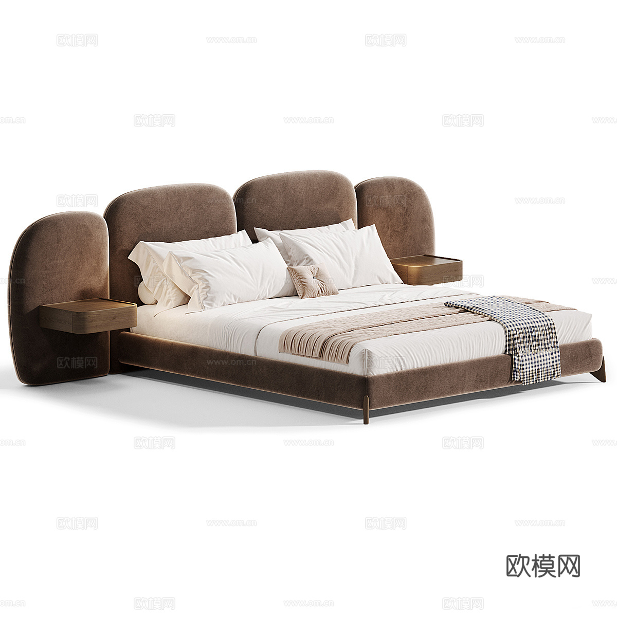 现代奶油风布艺双人床3d模型