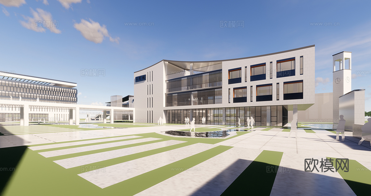 新中式学校教学楼su模型下载