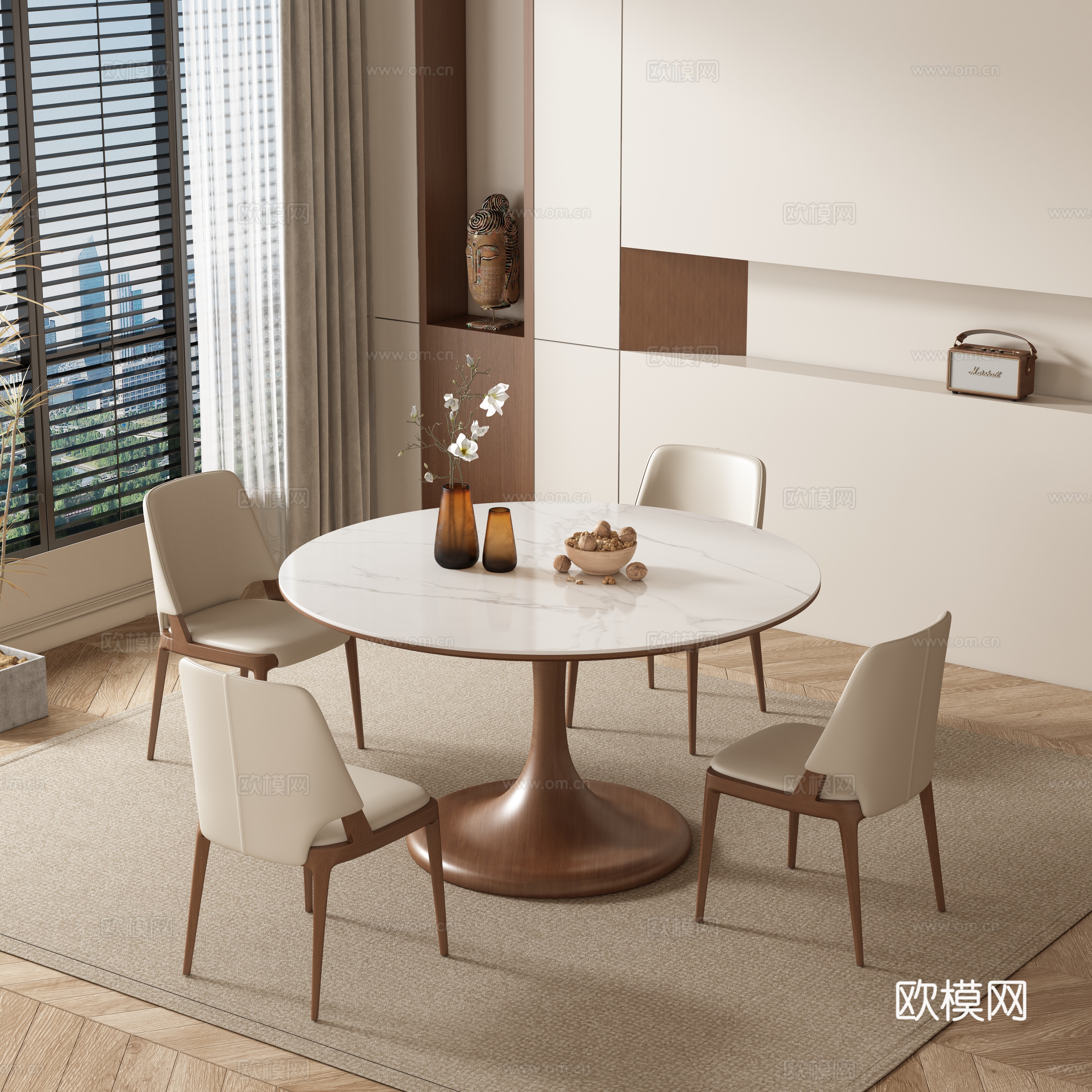 中古风餐厅 餐桌椅su模型