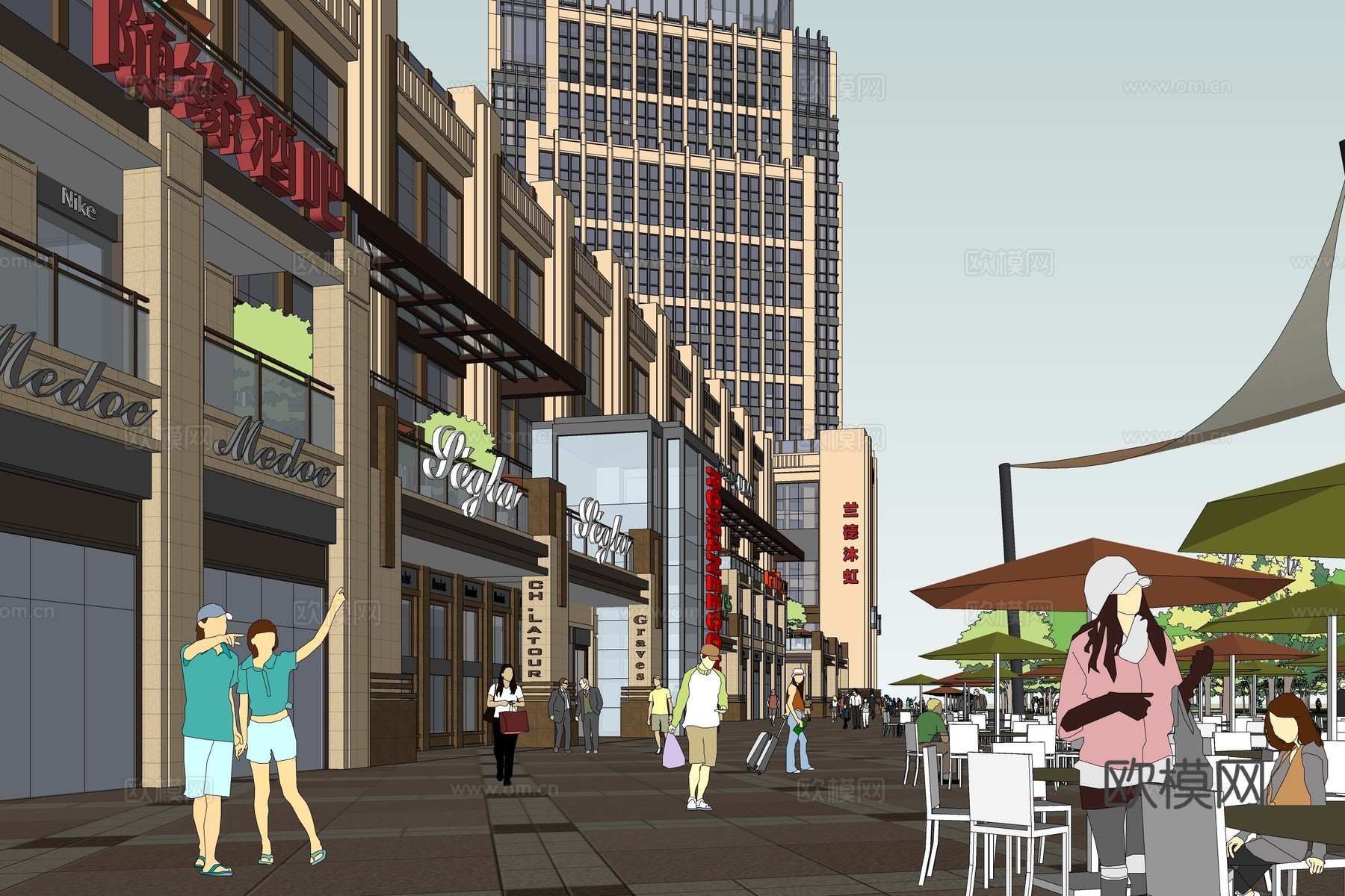 现代商业街su模型下载下载（渲染图4）