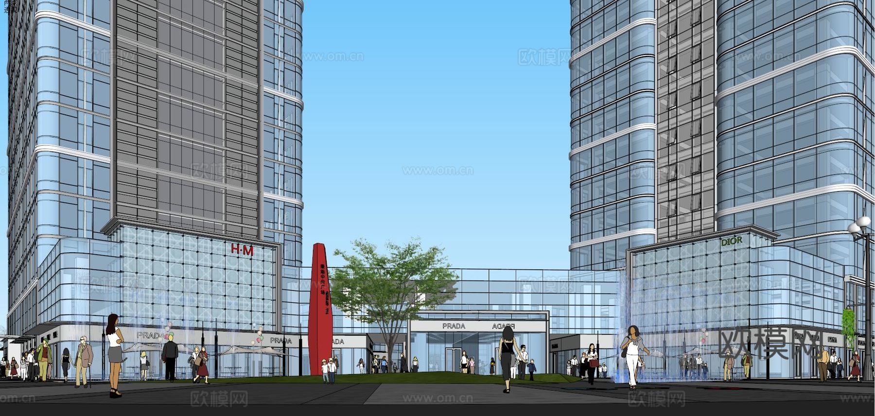 现代高层办公楼su模型下载