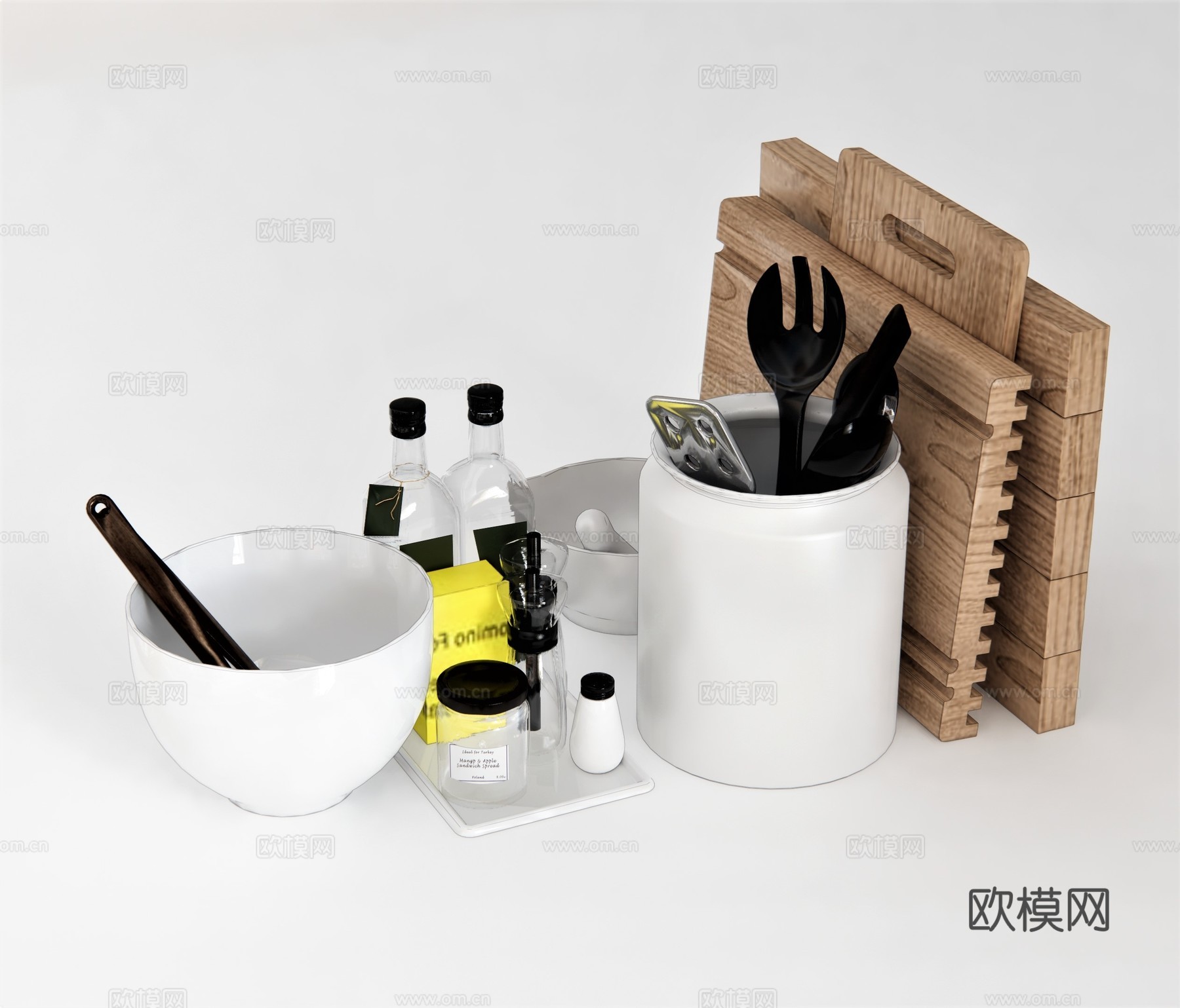 现代砧板调味品厨房器具su模型下载