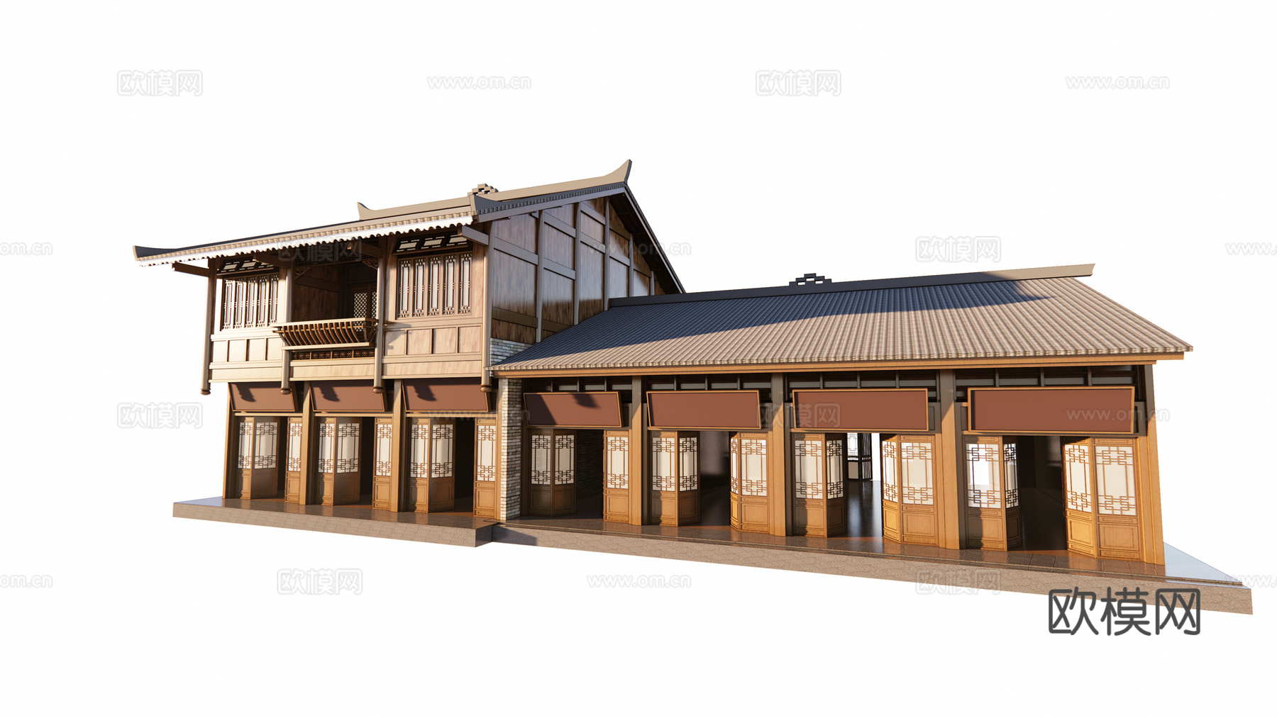 中式古建客栈建筑外观su模型下载