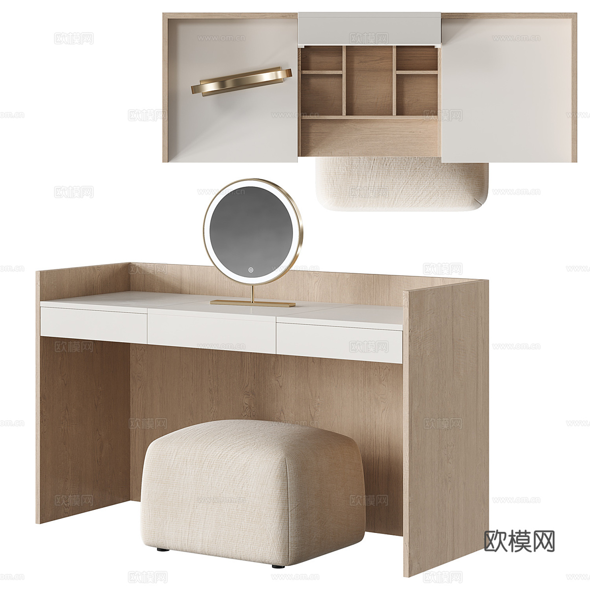 现代意式极简梳妆台 梳妆桌 化妆镜 化妆凳3d模型
