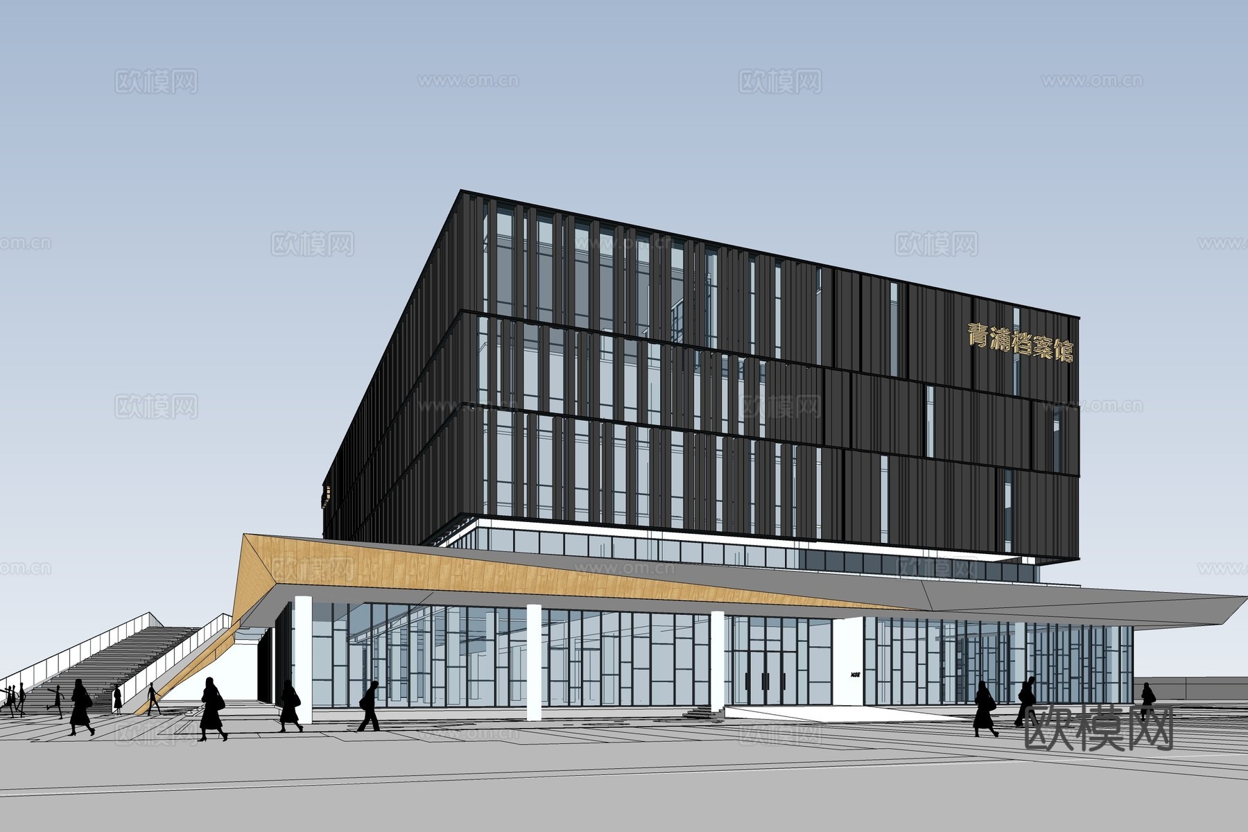 现代档案馆建筑外观su模型下载