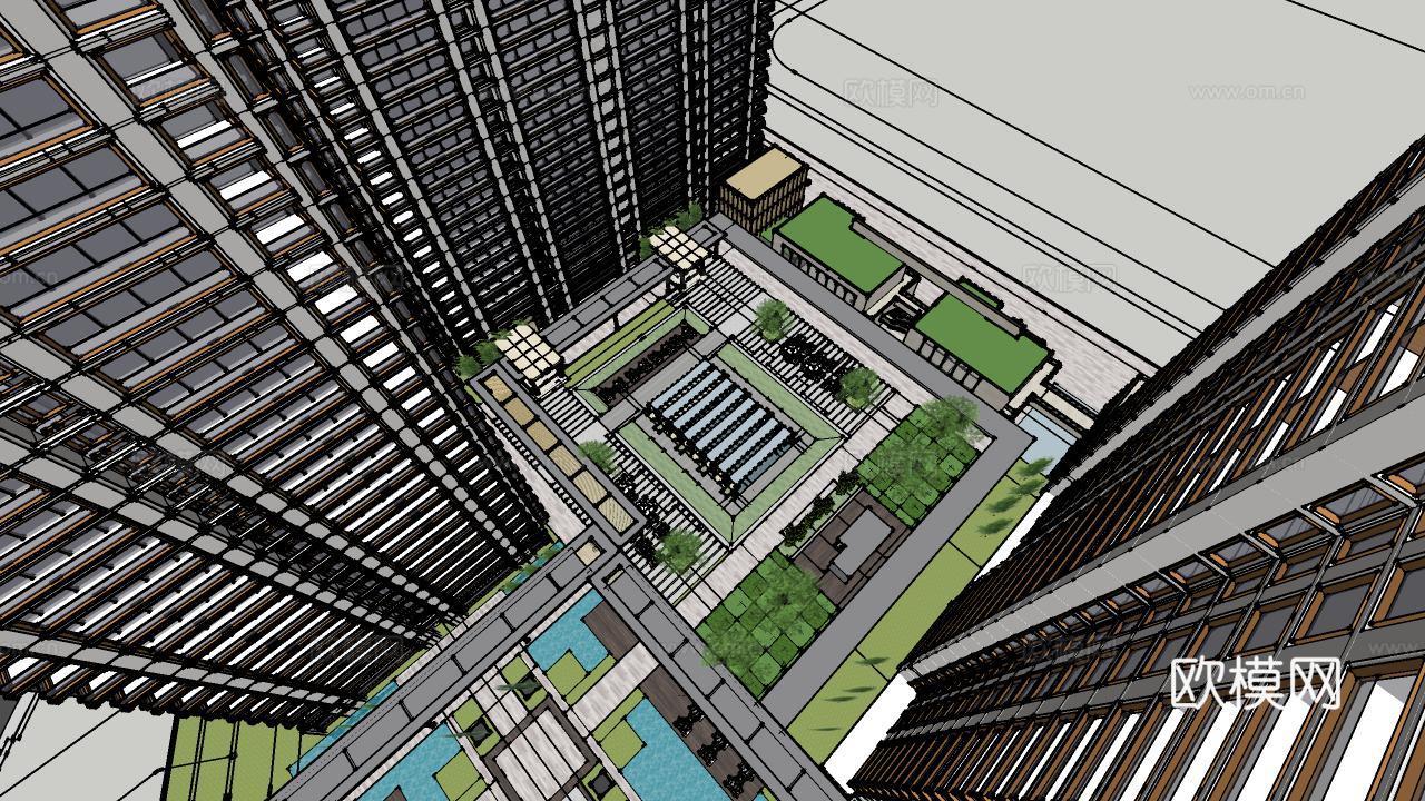 现代高层住宅楼建筑外观su模型下载