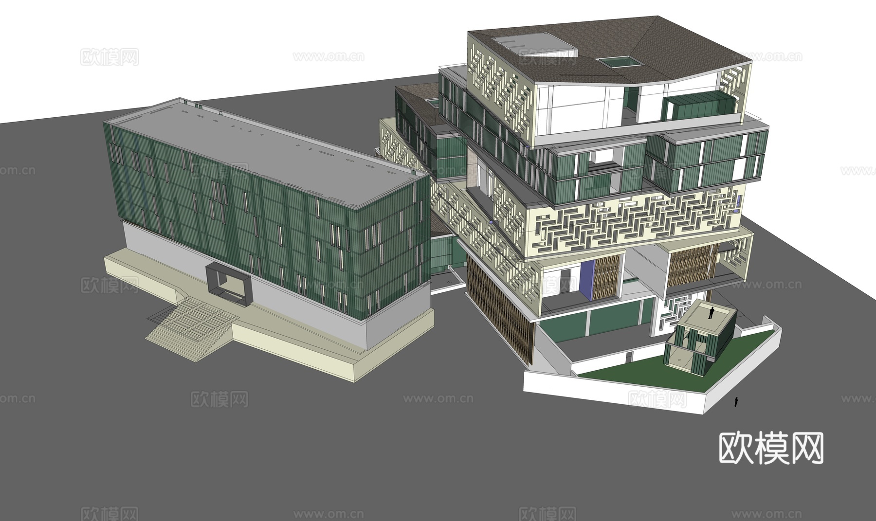 现代展览馆建筑外观su模型下载