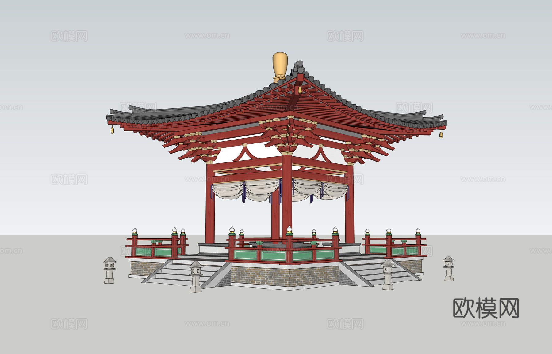 中式凉亭古建外观su模型下载