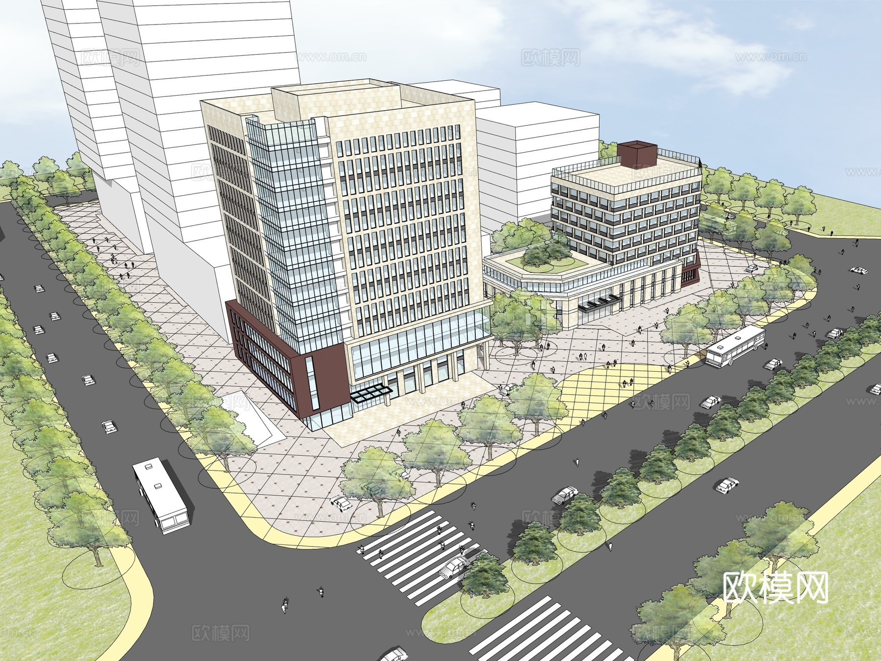 现代办公楼建筑外观su模型下载