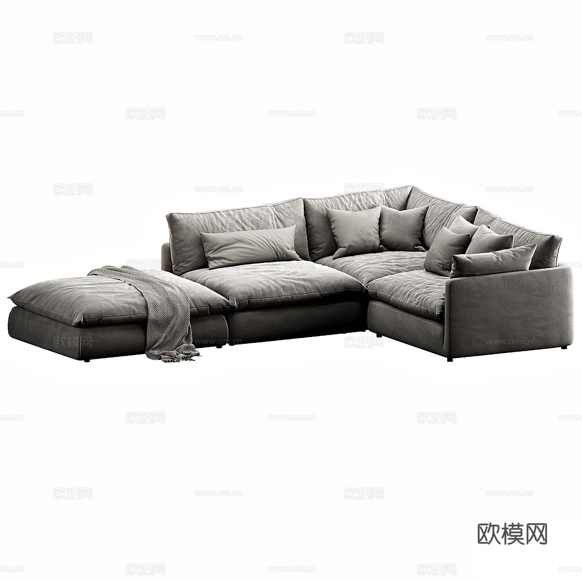 现代意式布艺组合休闲沙发3d模型