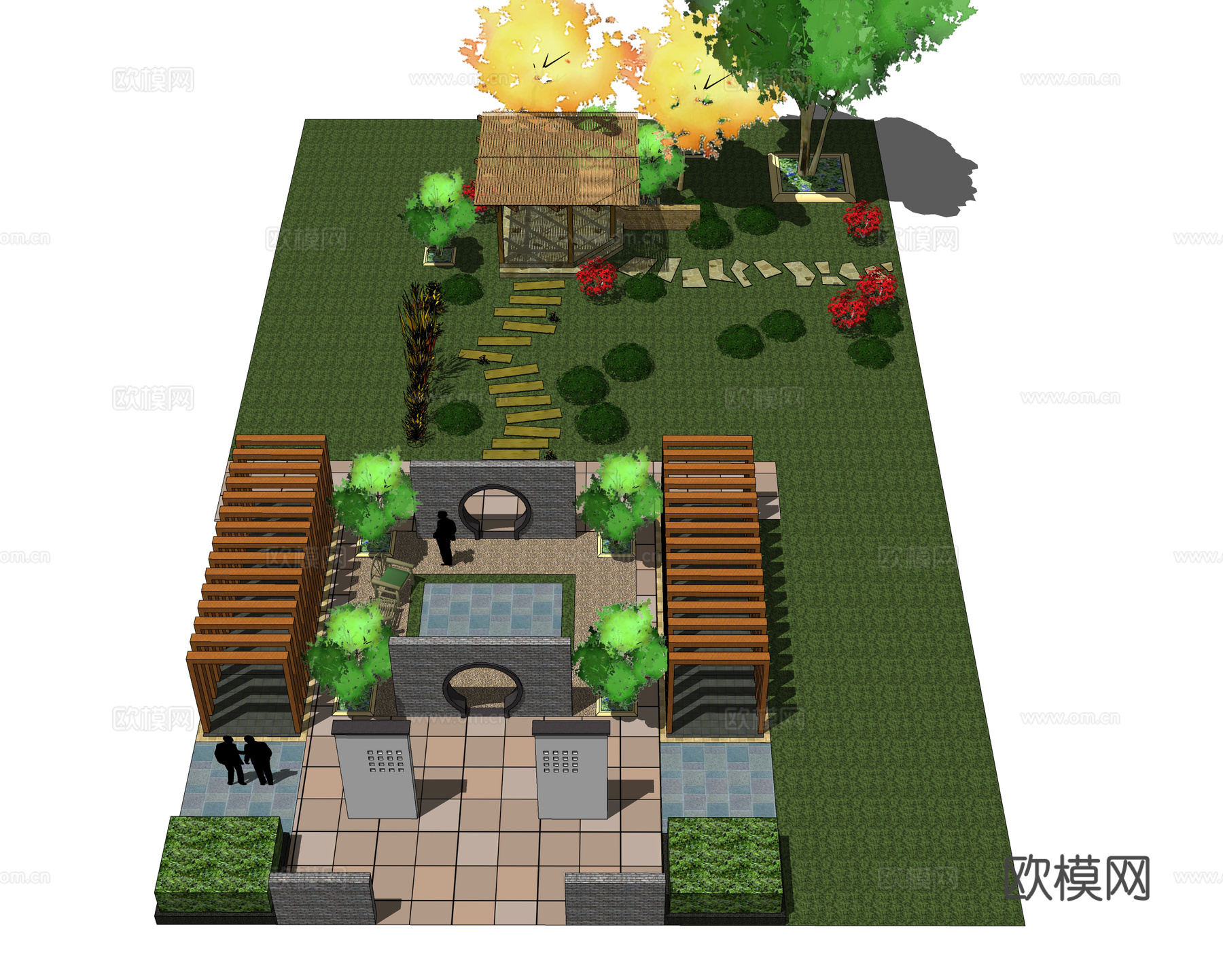 现代公园景观鸟瞰su模型下载