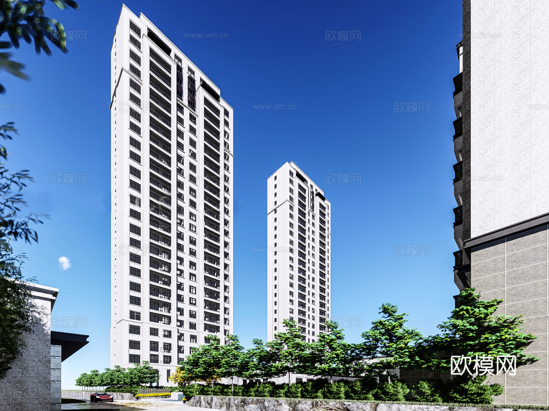 现代住宅小区外观su模型下载