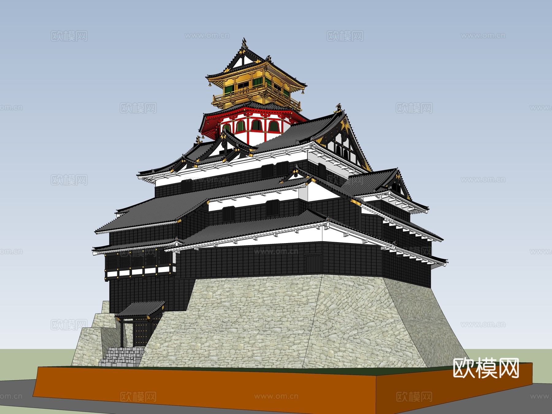 中式古建寺庙外观su模型下载