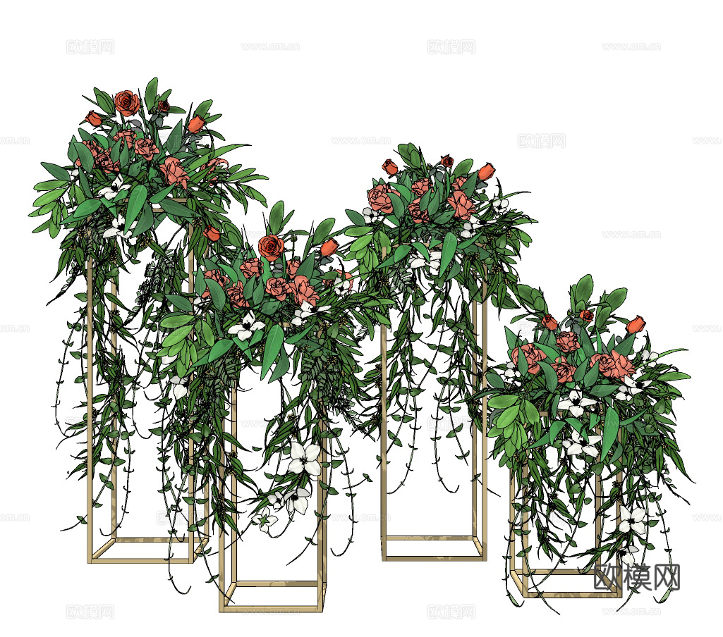 现代花艺花架插花su模型下载